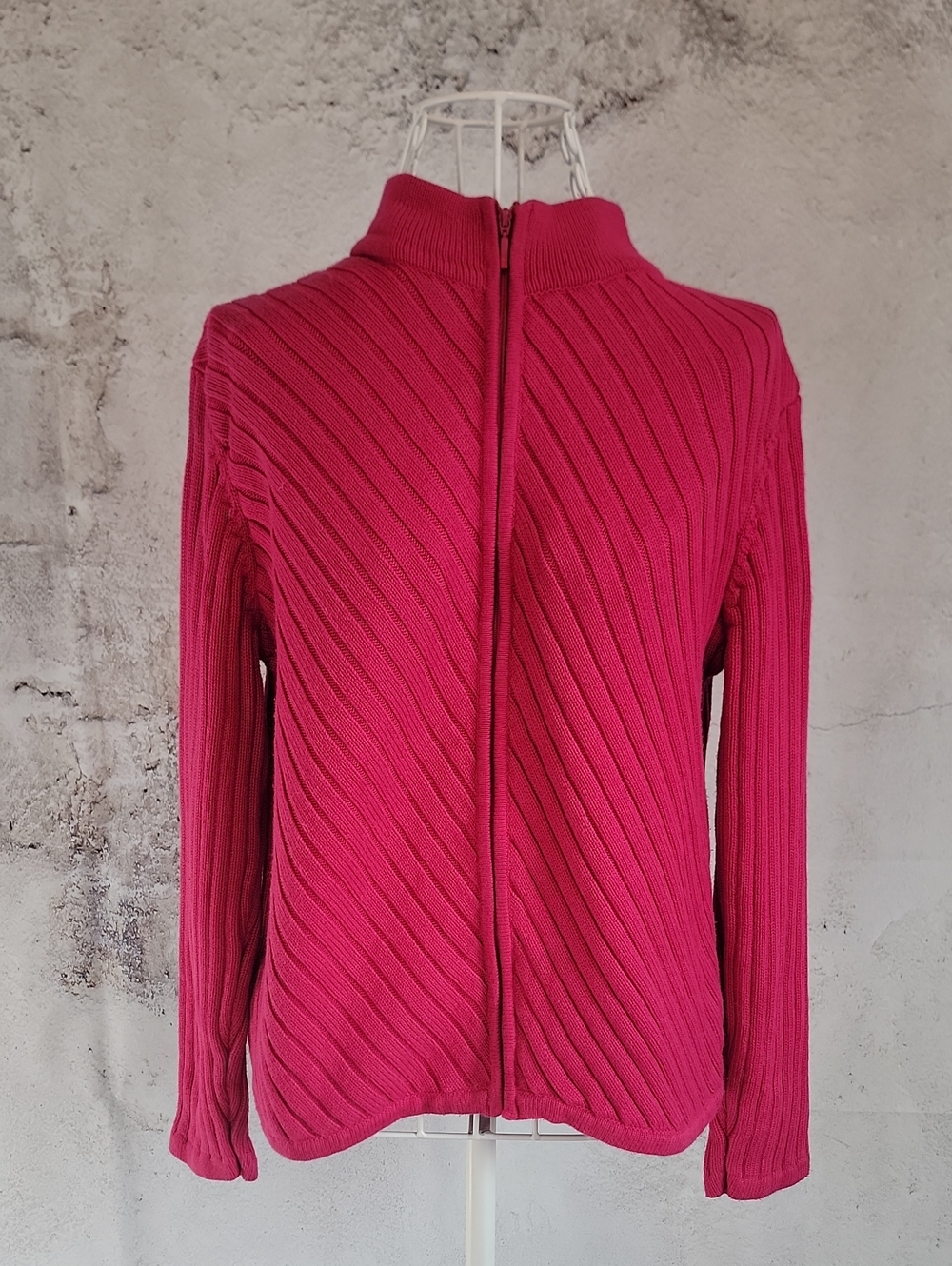 Talbots Full-Zip Ribbed Sweater Jacket - Pink Womens Size M